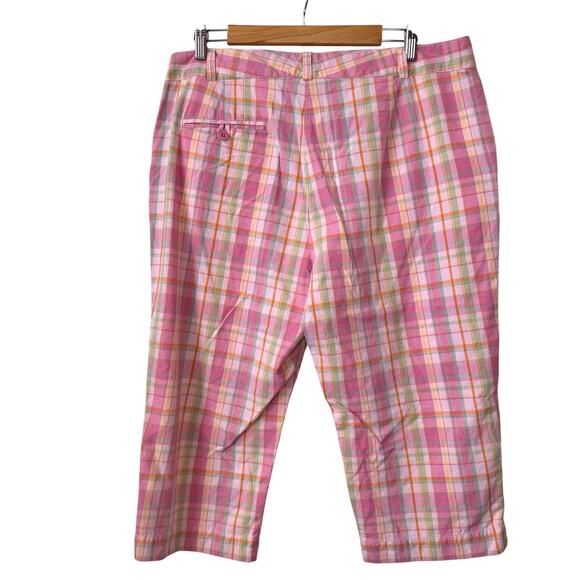 Vtg LL Bean Capri Pant Womens 16 Plaid Cotton Picnic Camping Summer Coastal Pink - Picture 6 of 9